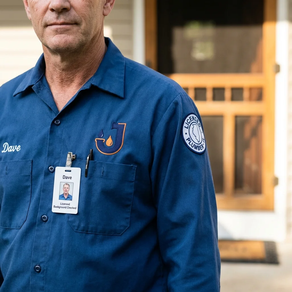 Licensed plumber showing ID badge in Lewisburg, WV