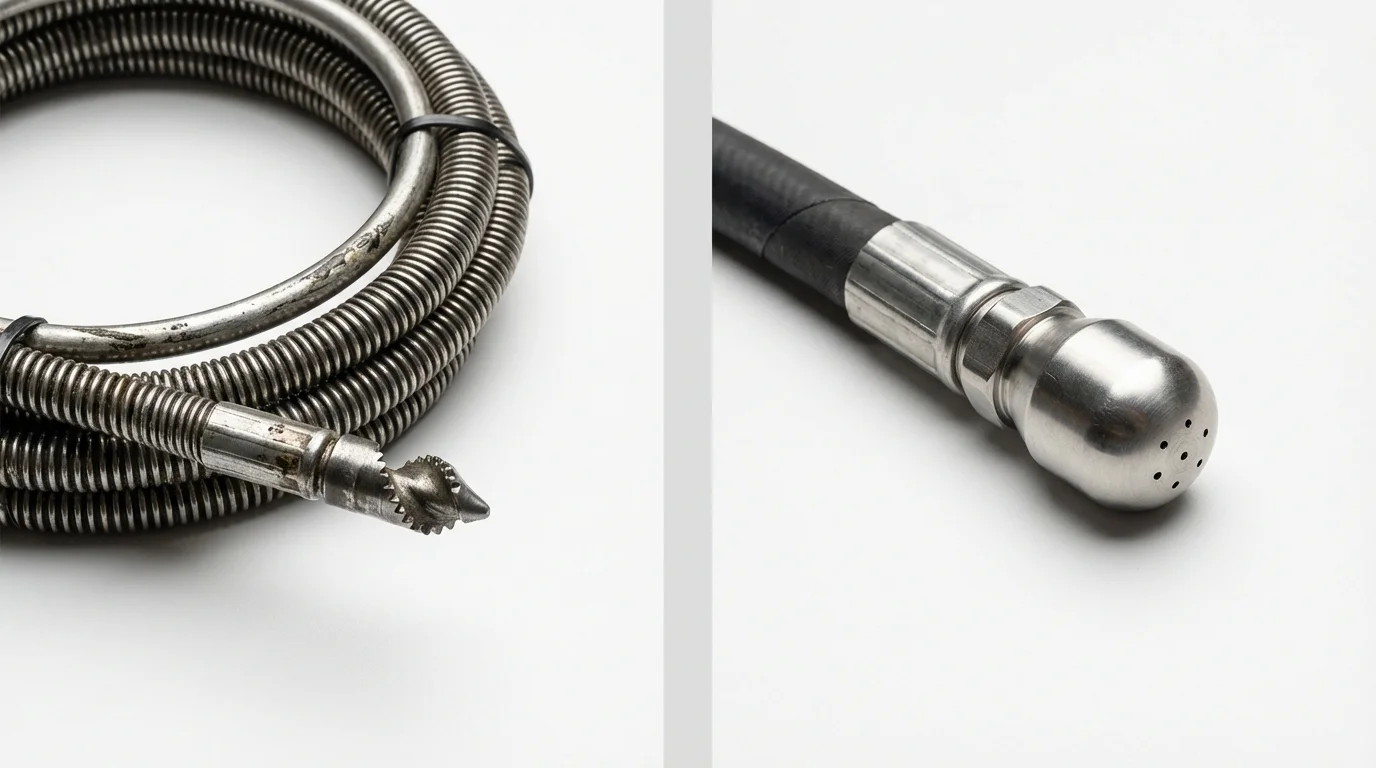 Drain snake cable and hydro jetting nozzle used for drain cleaning in Lewisburg, WV