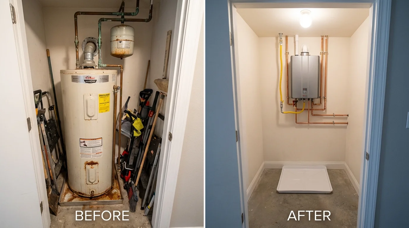 Tank water heater versus wall-mounted tankless unit comparison for Lewisburg, WV homeowners