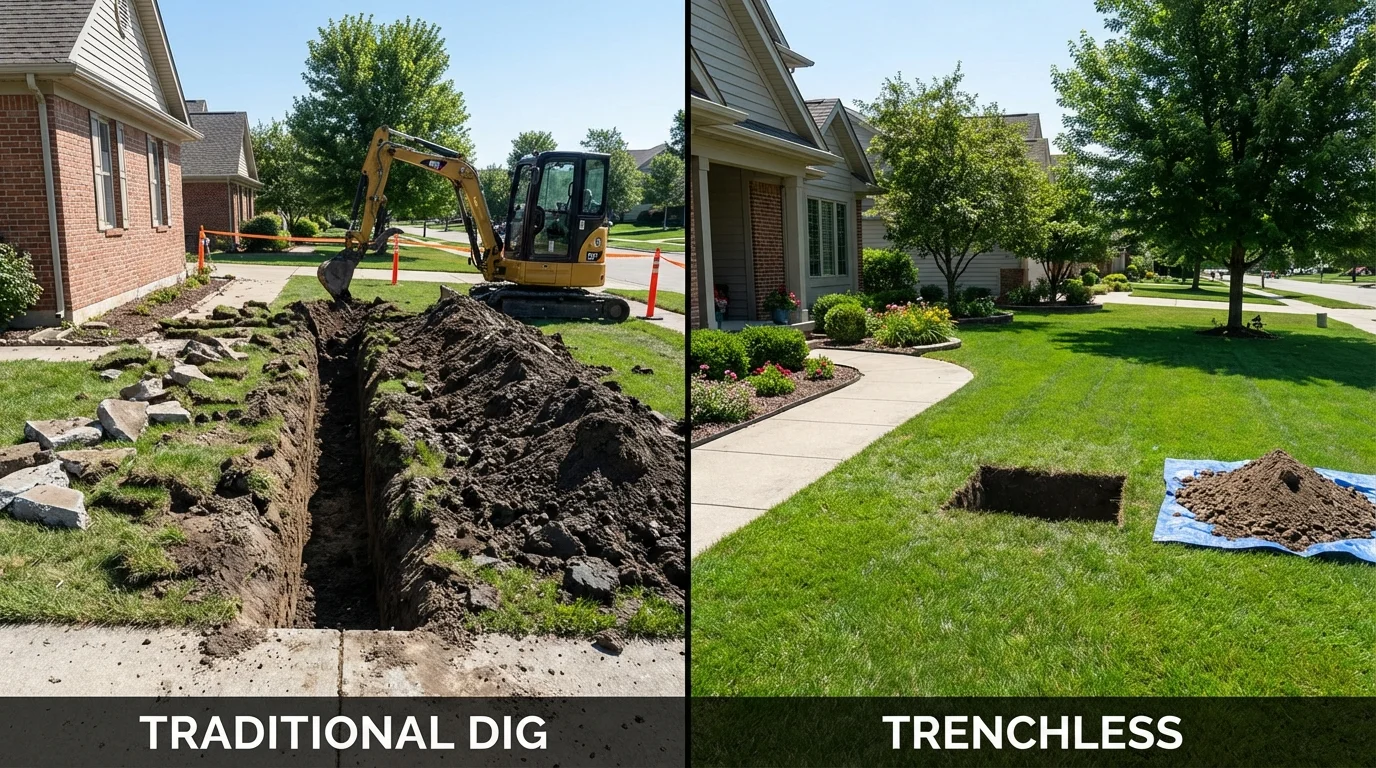 Trenchless sewer repair with minimal yard damage versus traditional excavation in Lewisburg, WV